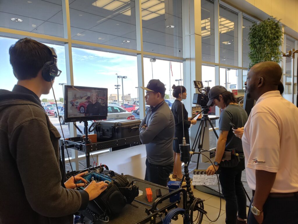 Behind the scenes of our phoenix video production shoot for Corporate video communications with a Nissan dealership.