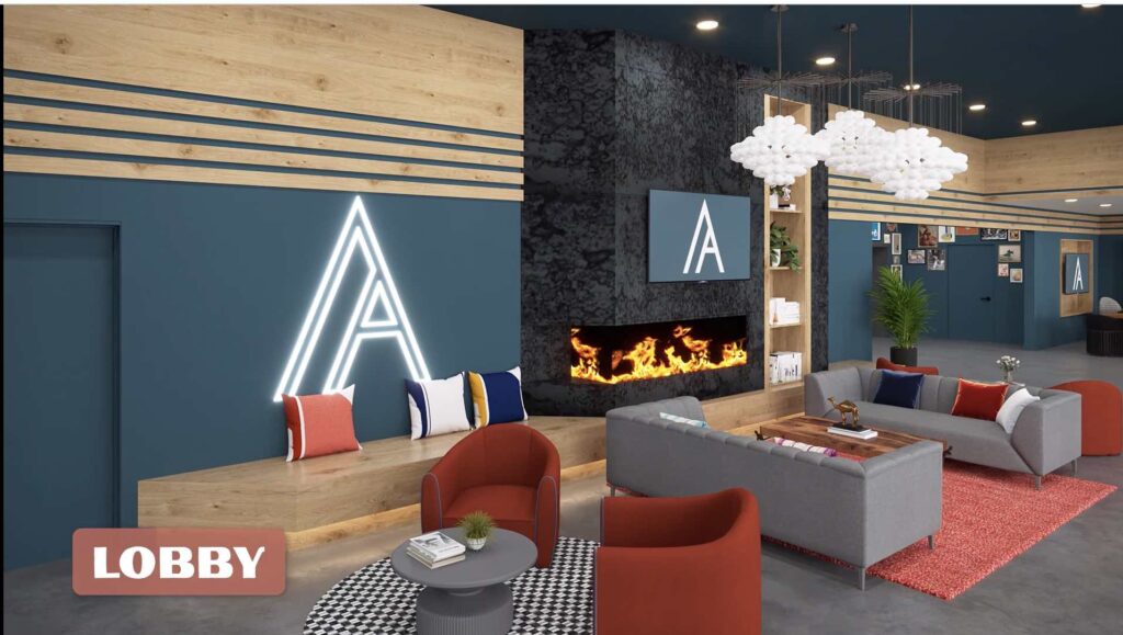Lobby area of Atmosphere Madison Apartments